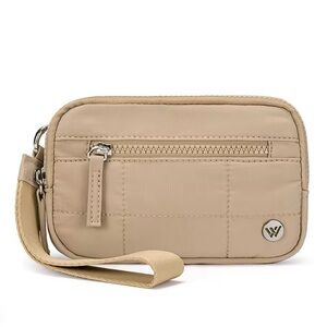WEST BRONCO Khaki Puffer Wristlet 🤎 RFID Blocking Quilted Bag w/Keyring NWT